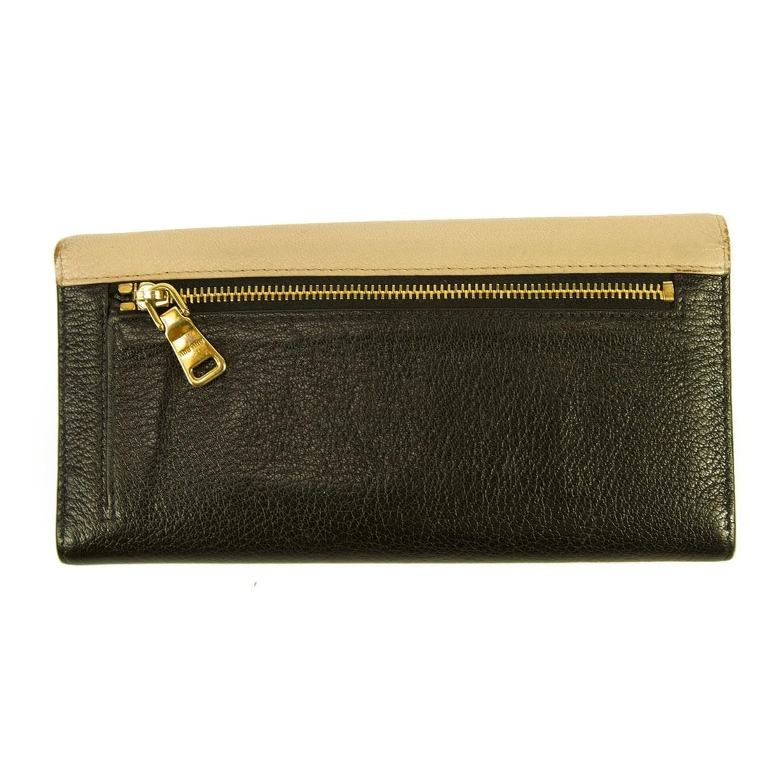 Miu Miu Beige and Black Leather Wallet Gold hardware Bow Long Envelope - 2