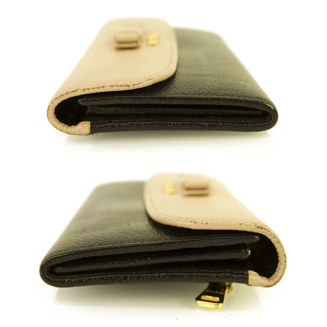 Miu Miu Beige and Black Leather Wallet Gold hardware Bow Long Envelope - 4