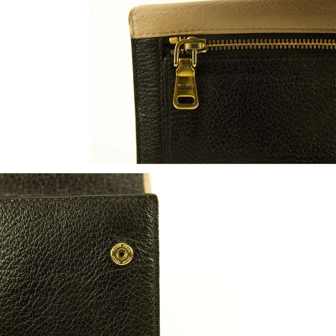 Miu Miu Beige and Black Leather Wallet Gold hardware Bow Long Envelope - 8