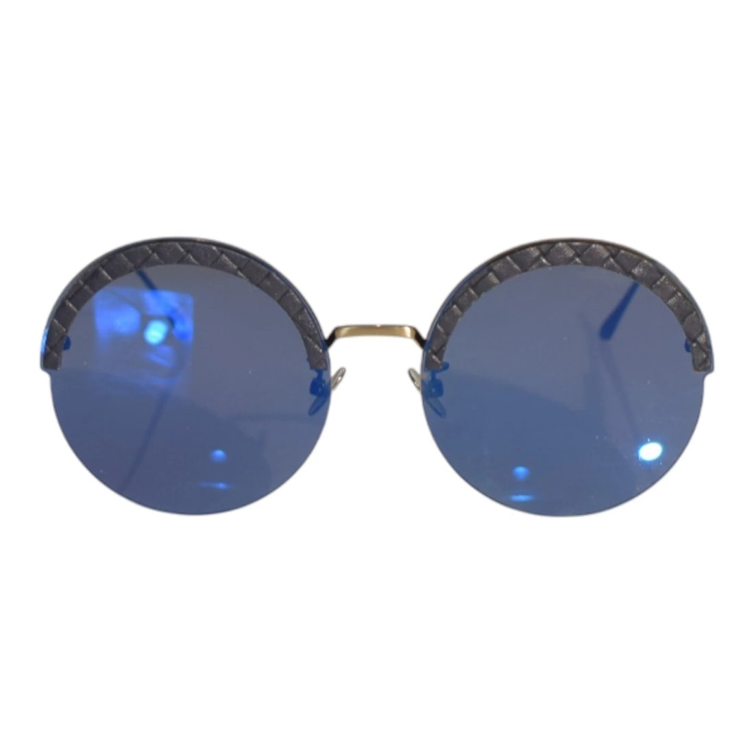 Bottega Veneta 0208S 003 60-18 Blue Metal & Leather Round Oversized Sunglasses - 3