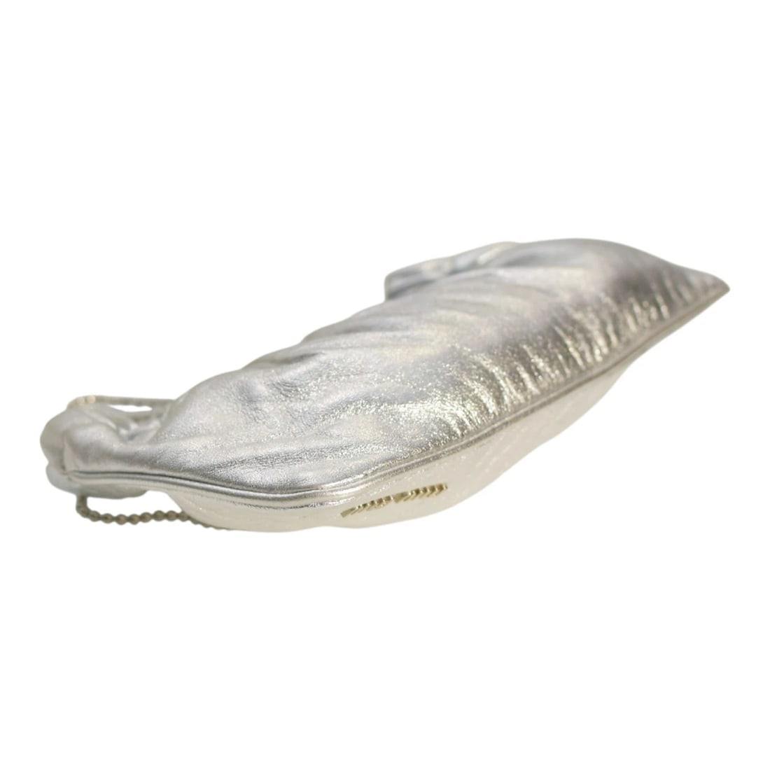 Miu Miu Metallic Silver Ruched Leather Clutch Shoulder Bag with Chain - 10