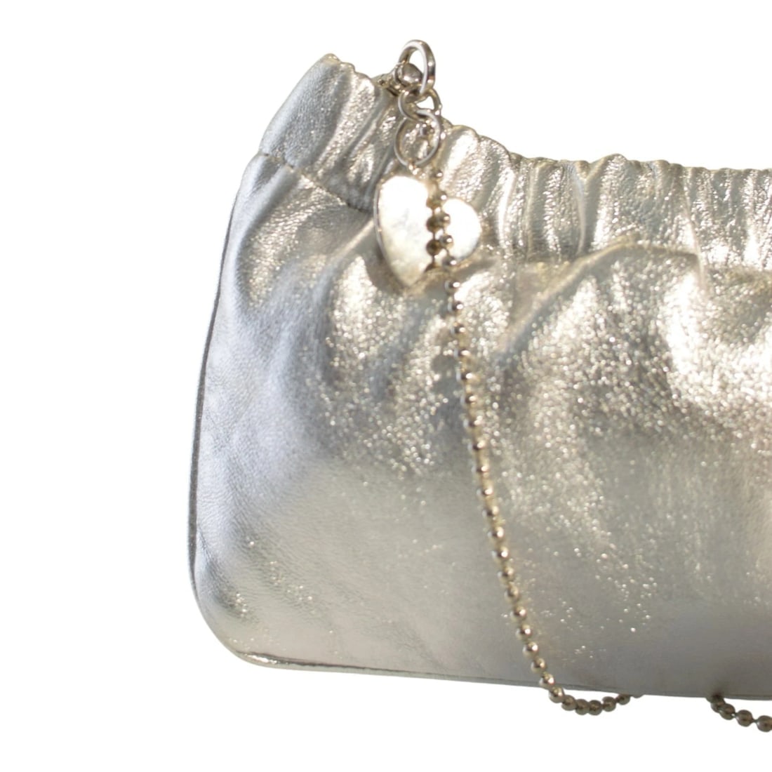 Miu Miu Metallic Silver Ruched Leather Clutch Shoulder Bag with Chain - 17