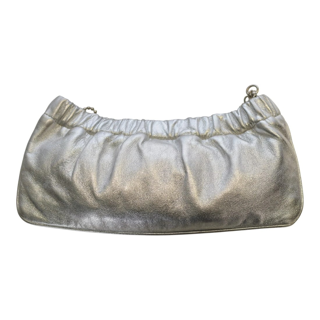 Miu Miu Metallic Silver Ruched Leather Clutch Shoulder Bag with Chain - 3