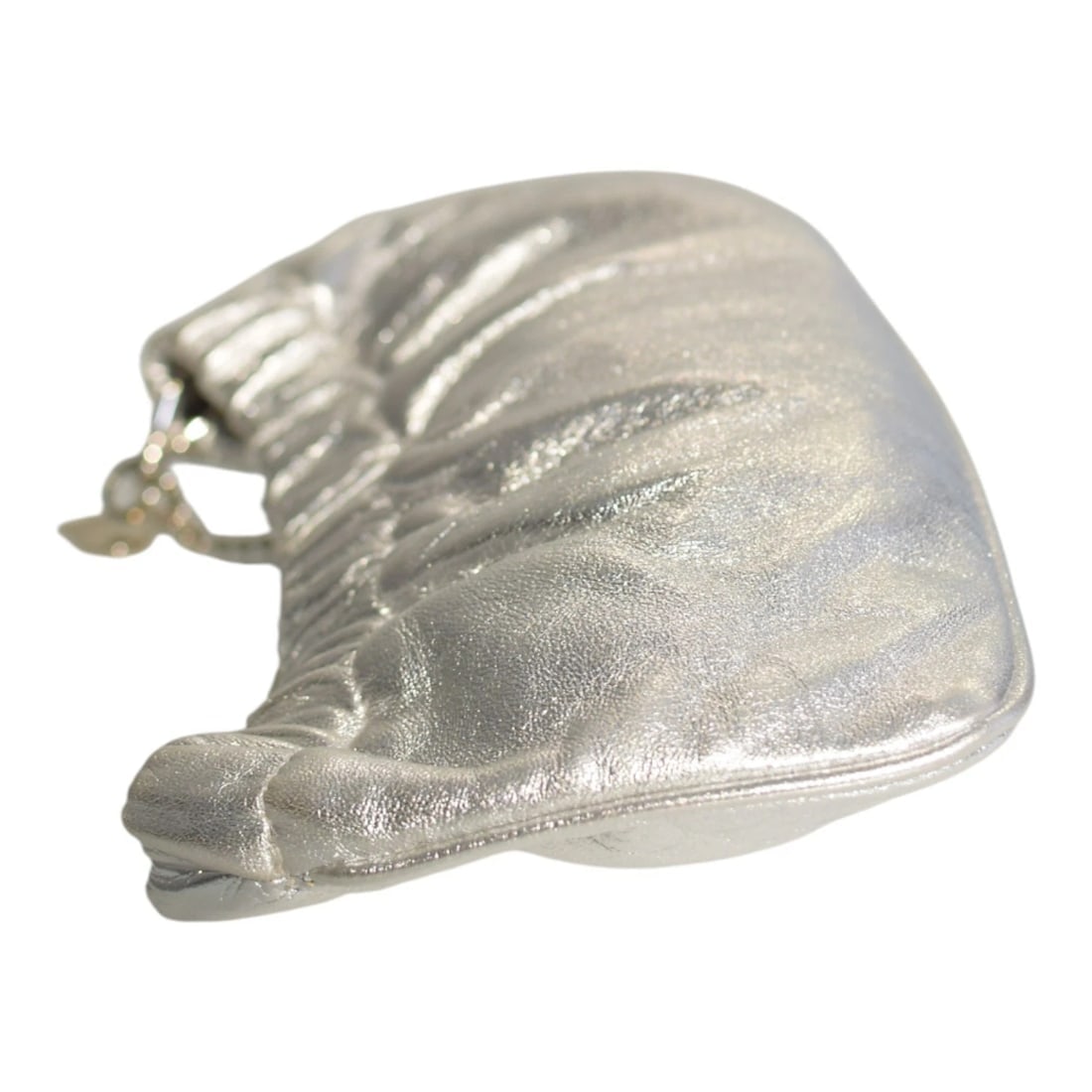 Miu Miu Metallic Silver Ruched Leather Clutch Shoulder Bag with Chain - 5