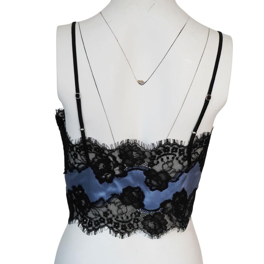 Fleur Du Mal Blue Silk Black Lace Cropped Tank Top - 19