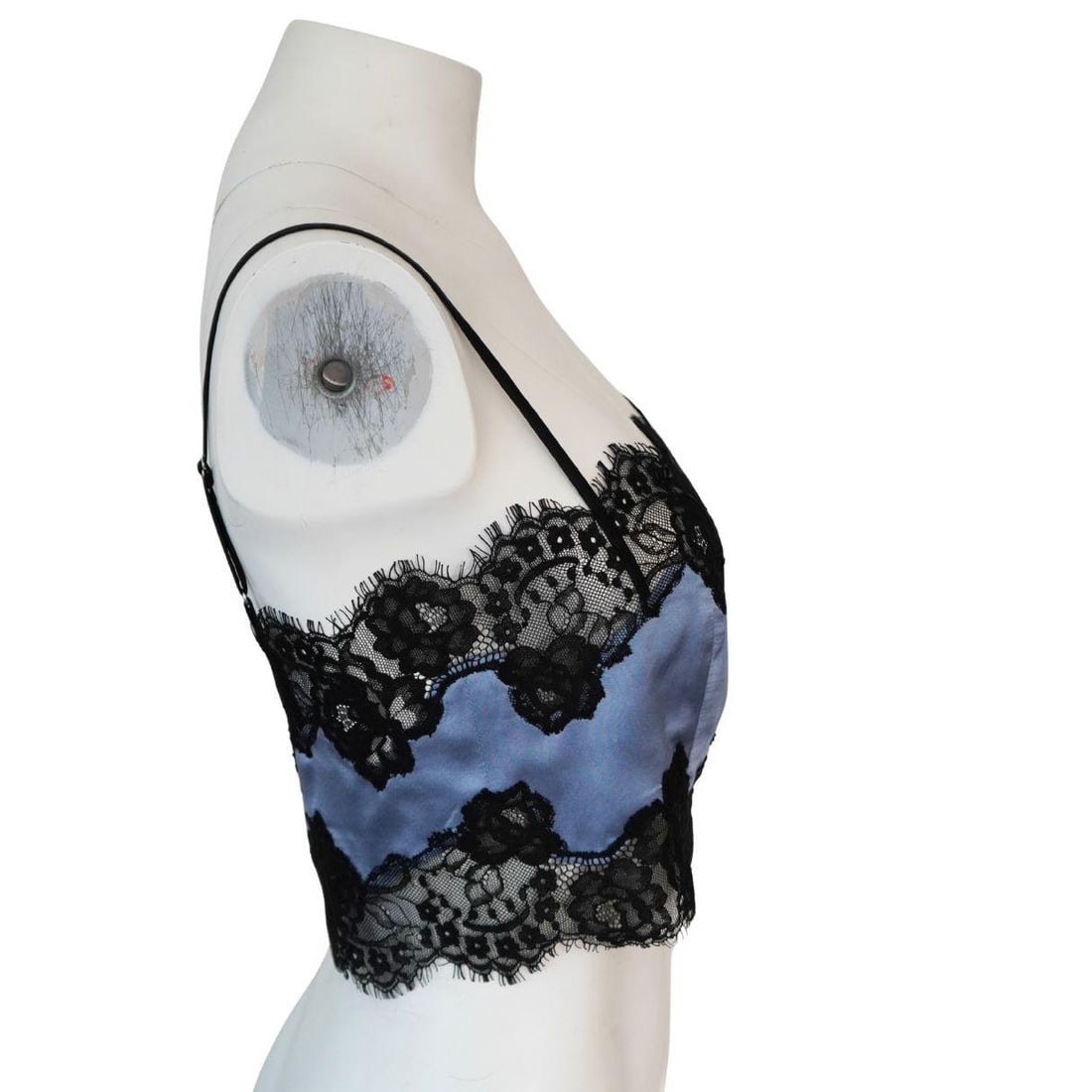 Fleur Du Mal Blue Silk Black Lace Cropped Tank Top - 5
