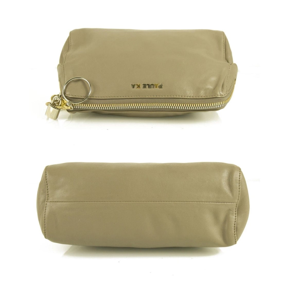 PAULE KA taupe leather with ring zipper pulls & padlock Clutch bag Handbag - 5