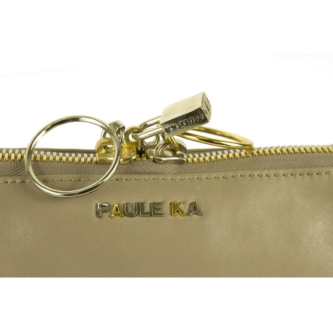 PAULE KA taupe leather with ring zipper pulls & padlock Clutch bag Handbag - 8