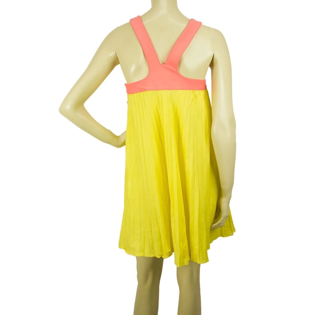 Paul & Joe Yellow Pink Pleated Sleeveless Halter Mini Summer Dress size 40 - 2