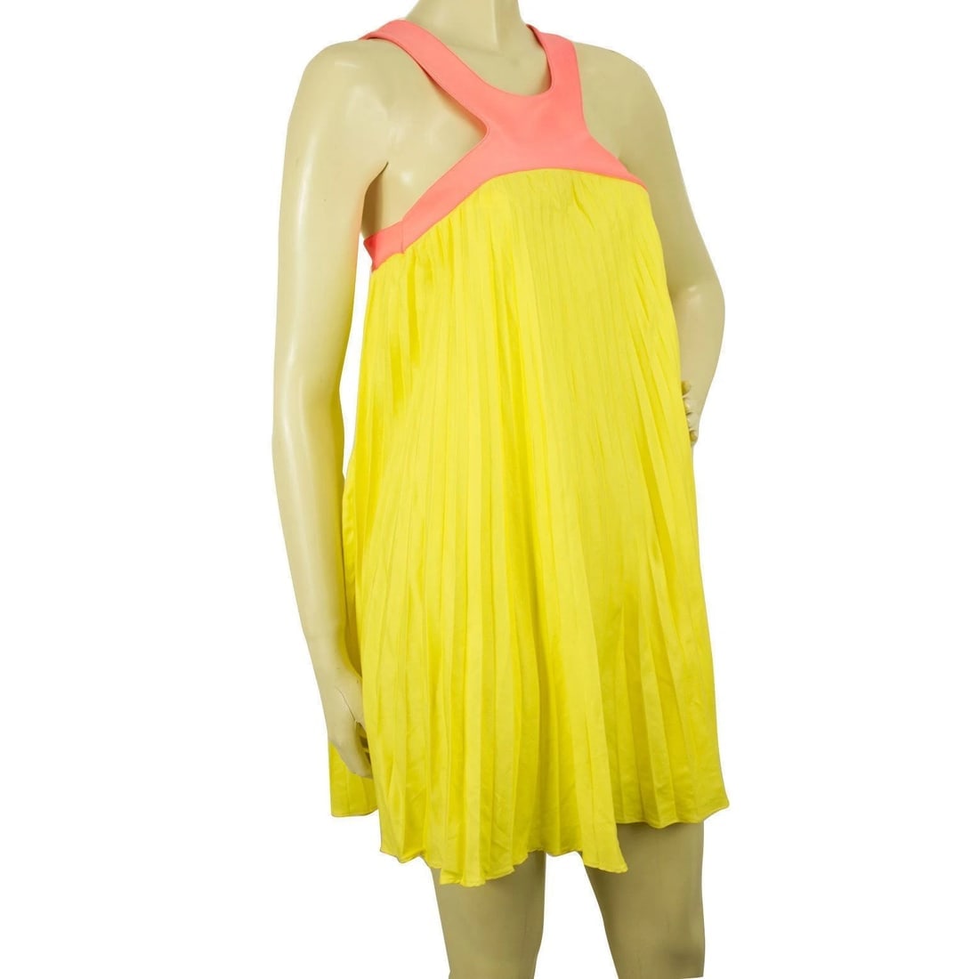 Paul & Joe Yellow Pink Pleated Sleeveless Halter Mini Summer Dress size 40 - 3