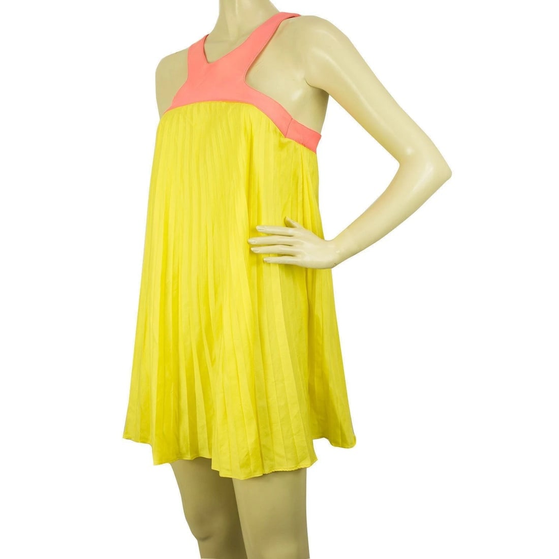 Paul & Joe Yellow Pink Pleated Sleeveless Halter Mini Summer Dress size 40 - 4