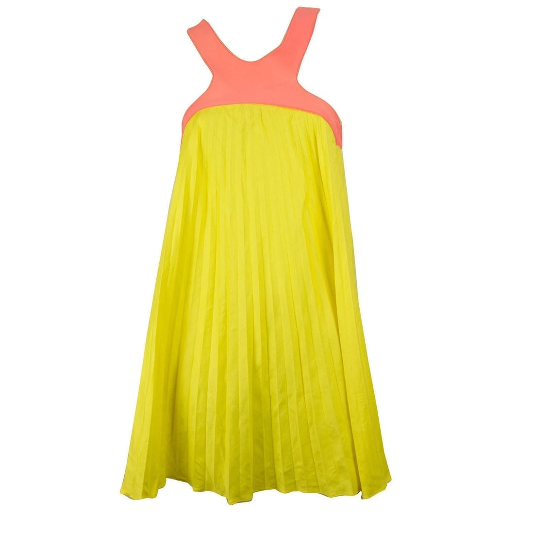 Paul & Joe Yellow Pink Pleated Sleeveless Halter Mini Summer Dress size 40 - 8