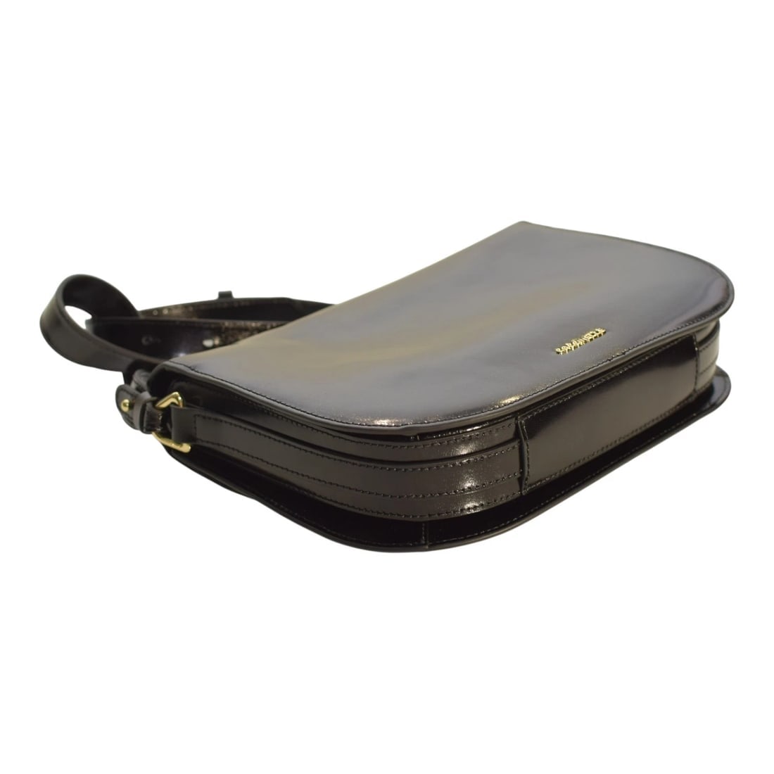 COCCINELLE Black Shinny Leather Shoulder Crossbody Bag – Gold Hardware – Italian - 10