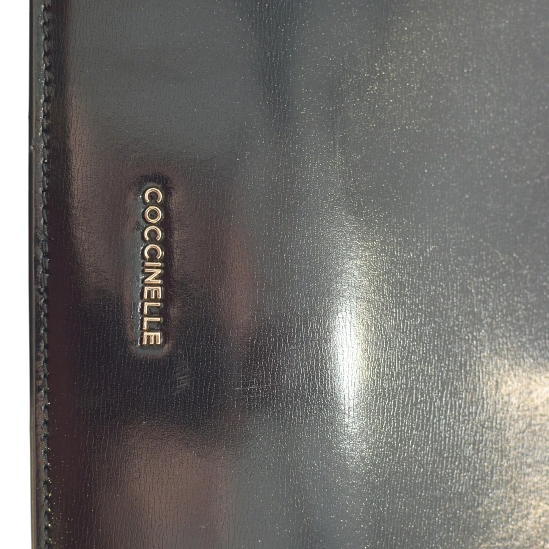 COCCINELLE Black Shinny Leather Shoulder Crossbody Bag – Gold Hardware – Italian - 11