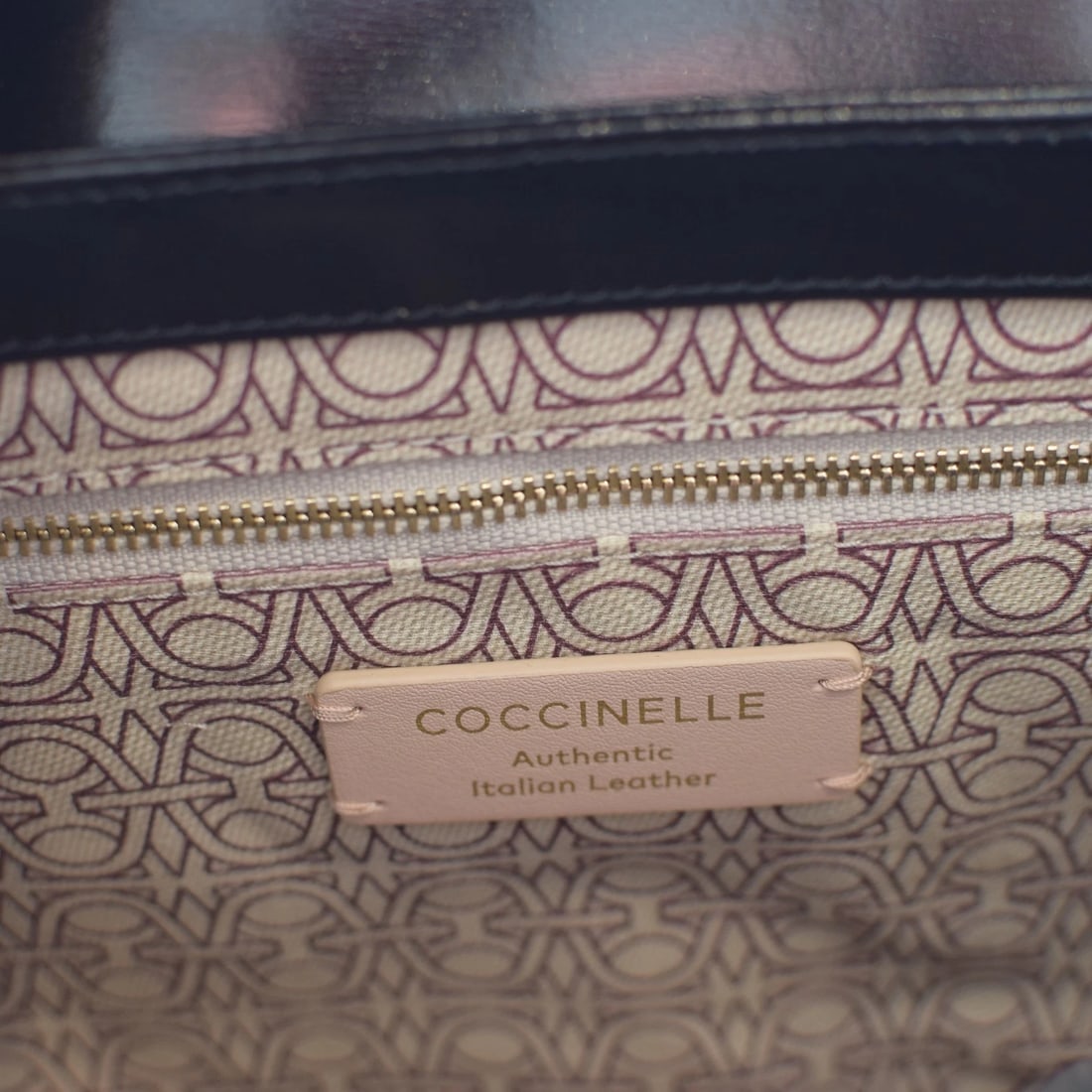 COCCINELLE Black Shinny Leather Shoulder Crossbody Bag – Gold Hardware – Italian - 13