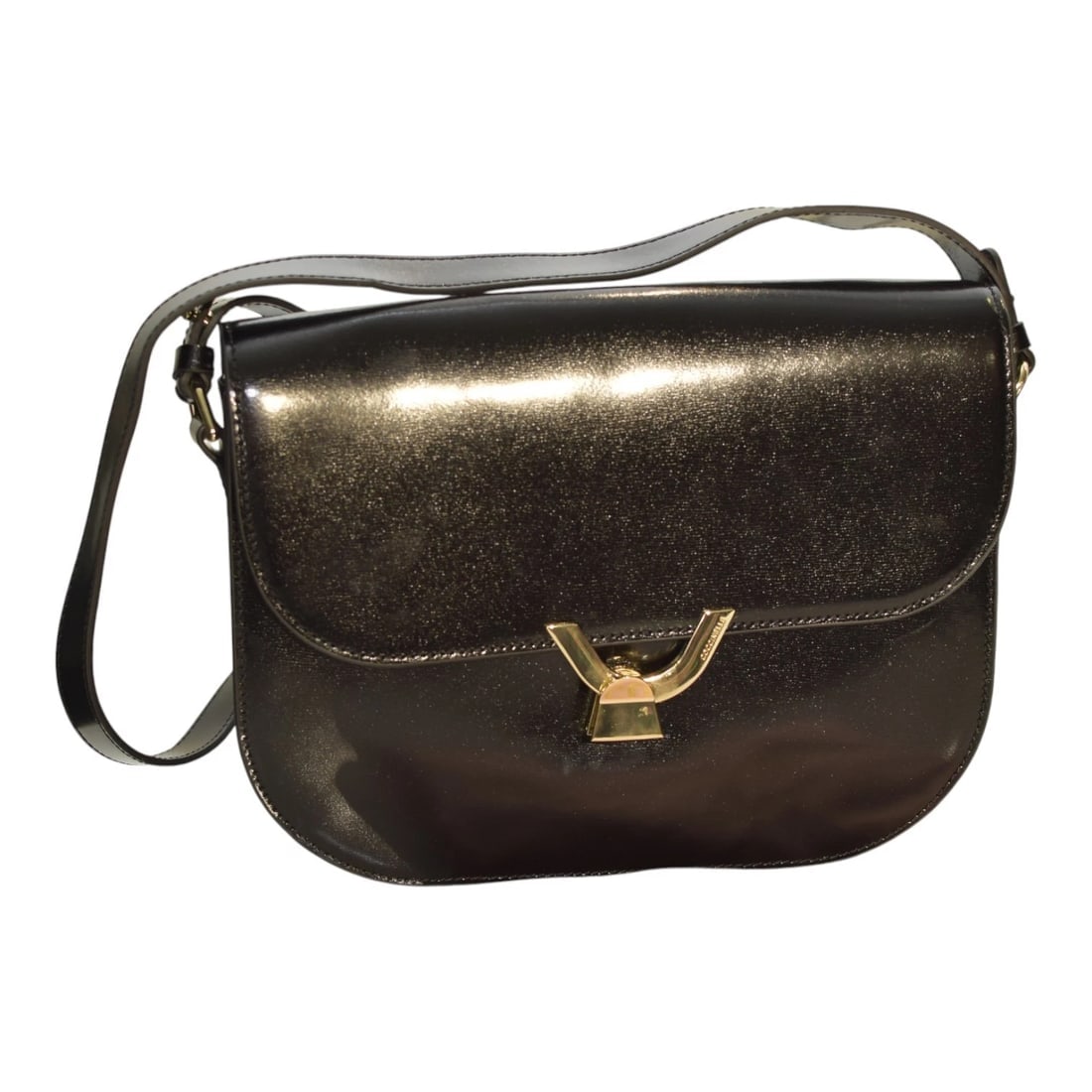 COCCINELLE Black Shinny Leather Shoulder Crossbody Bag – Gold Hardware – Italian - 16