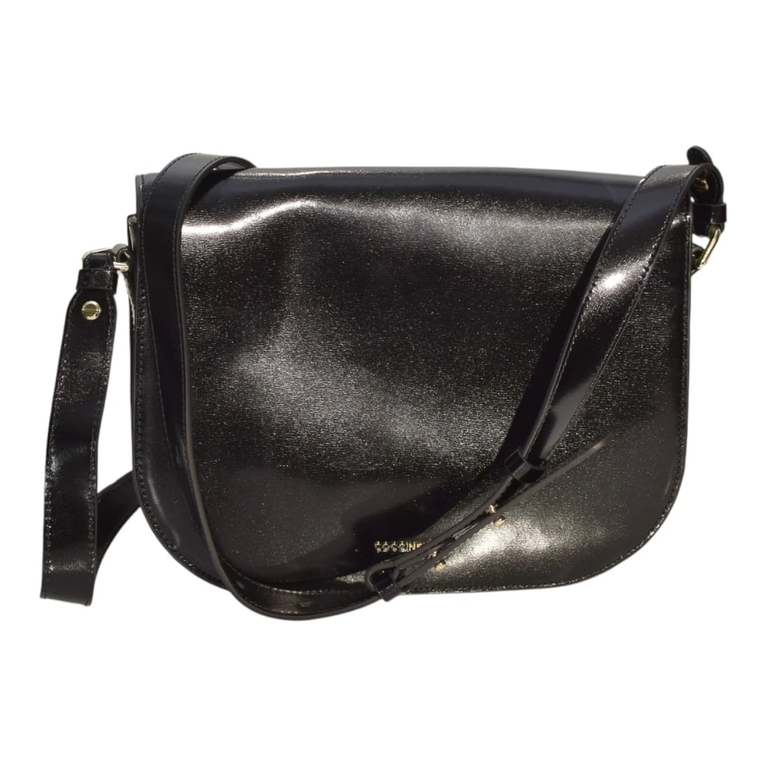 COCCINELLE Black Shinny Leather Shoulder Crossbody Bag – Gold Hardware – Italian - 2