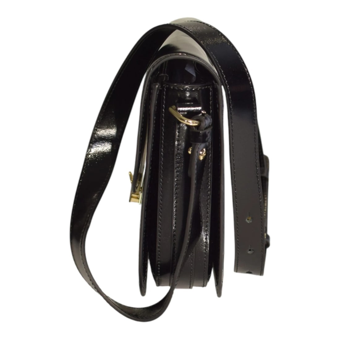 COCCINELLE Black Shinny Leather Shoulder Crossbody Bag – Gold Hardware – Italian - 3