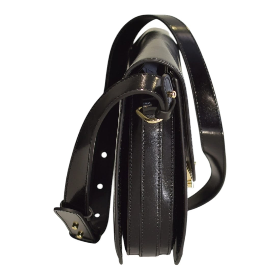 COCCINELLE Black Shinny Leather Shoulder Crossbody Bag – Gold Hardware – Italian - 4