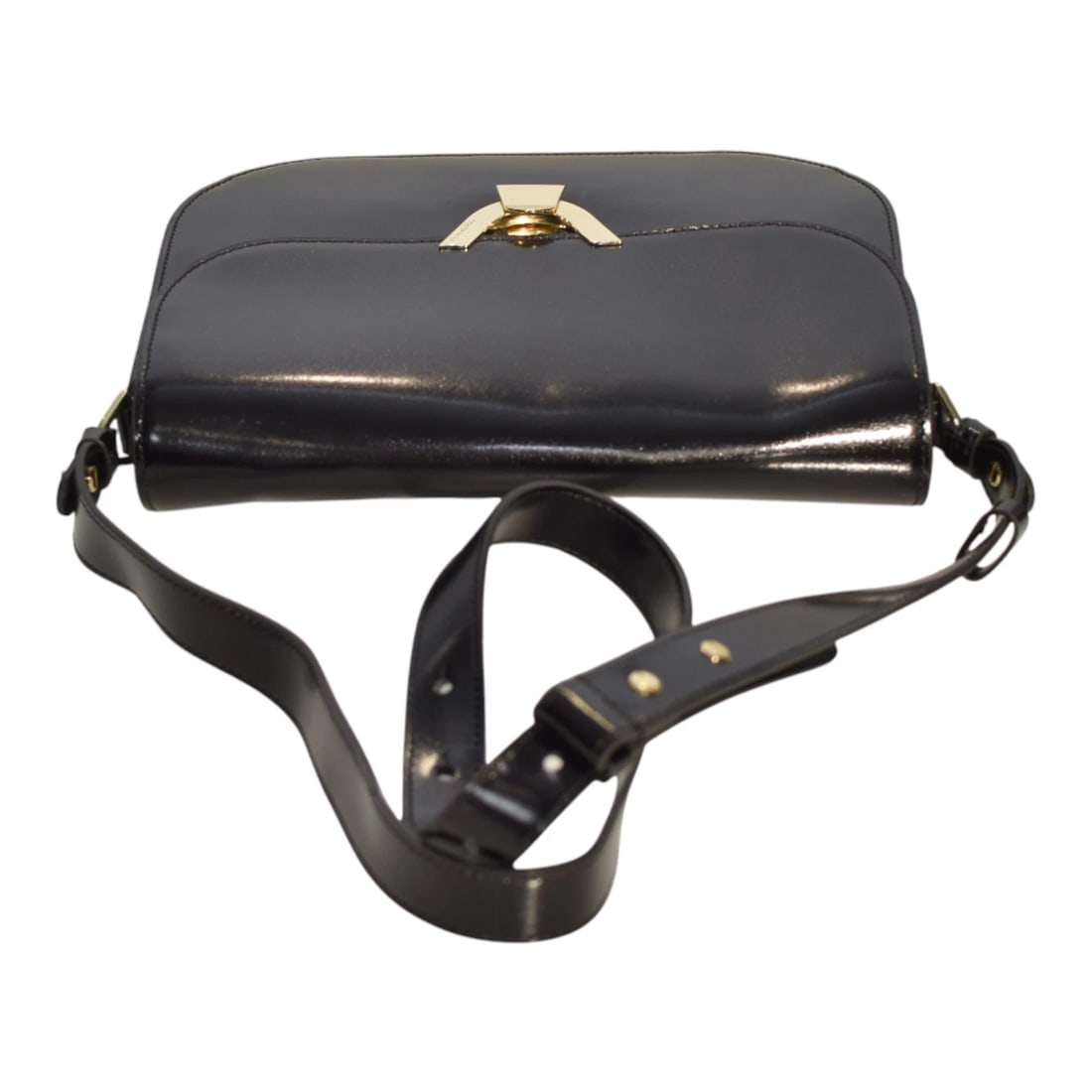 COCCINELLE Black Shinny Leather Shoulder Crossbody Bag – Gold Hardware – Italian - 5