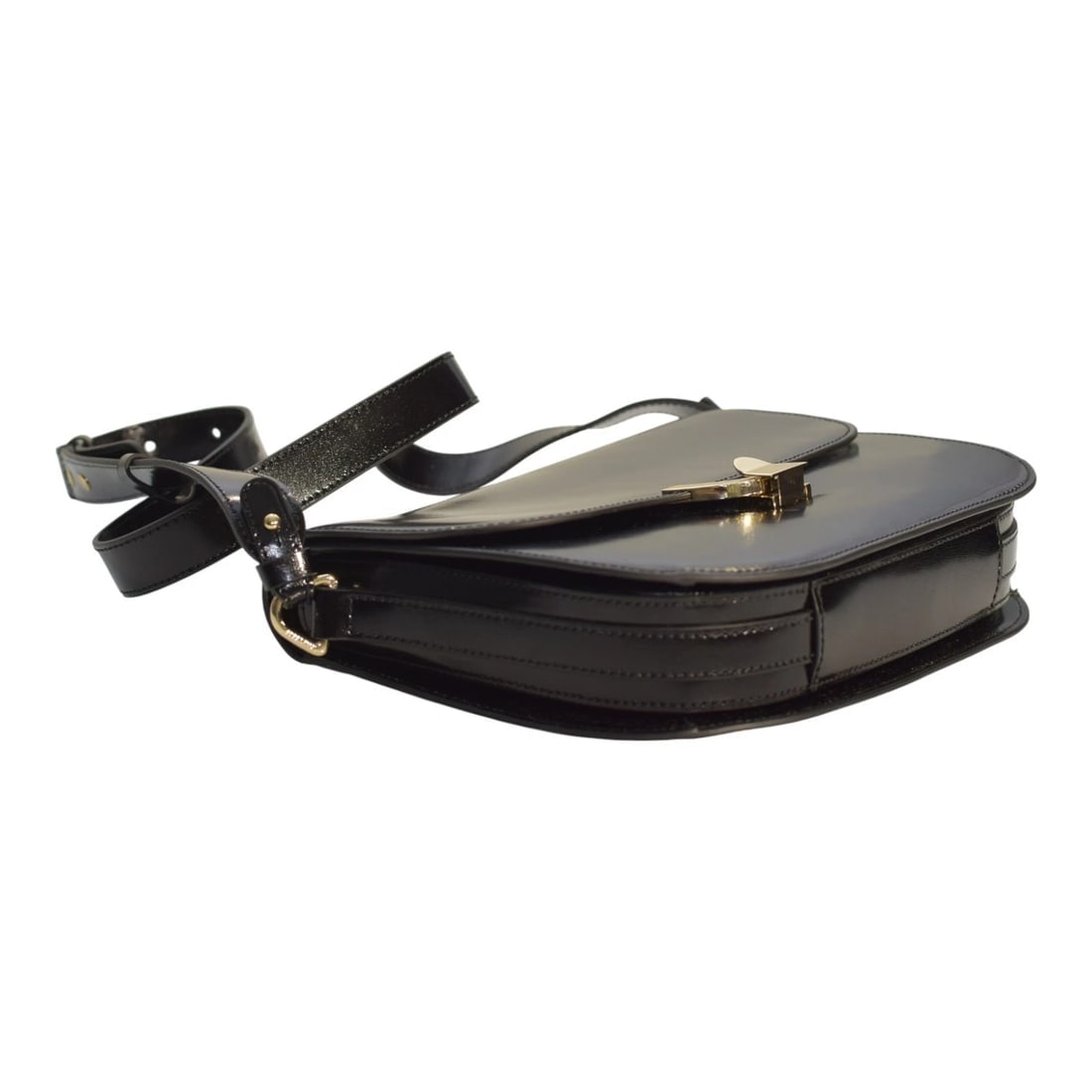 COCCINELLE Black Shinny Leather Shoulder Crossbody Bag – Gold Hardware – Italian - 7