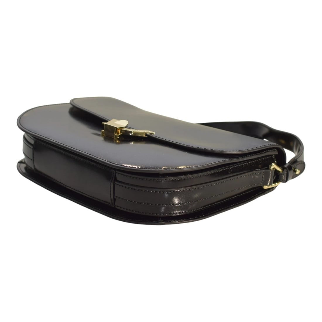 COCCINELLE Black Shinny Leather Shoulder Crossbody Bag – Gold Hardware – Italian - 8