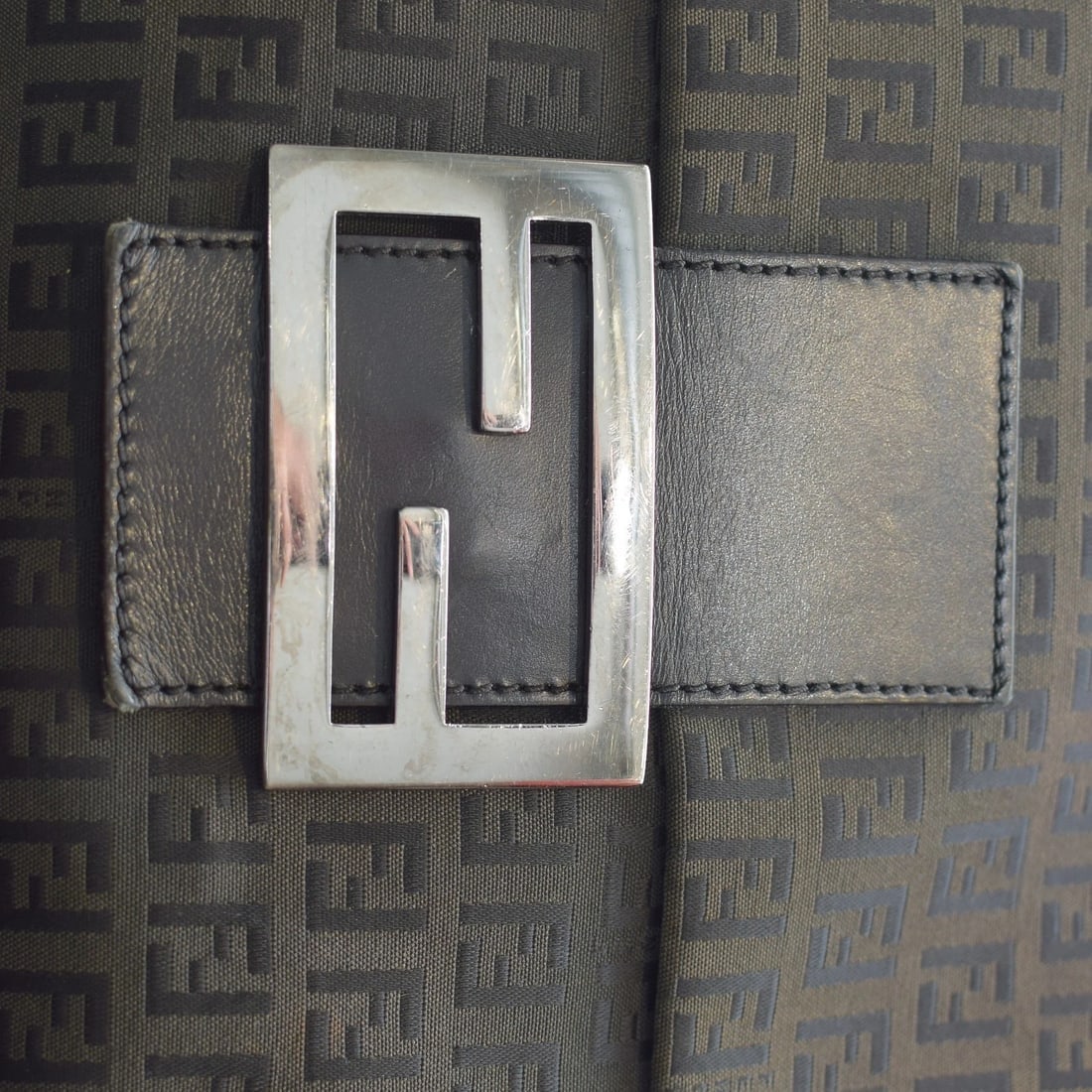 Fendi Zucca Canvas Brown Crossbody Vintage Bag – FF Monogram, Black Leather Trim - 10