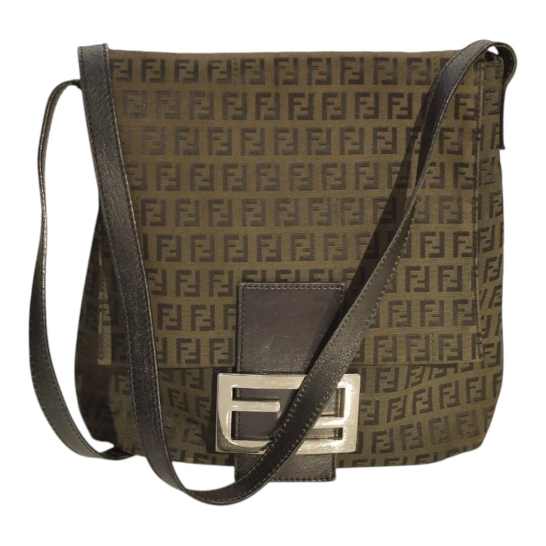 Fendi Zucca Canvas Brown Crossbody Vintage Bag – FF Monogram, Black Leather Trim (1 of 15)