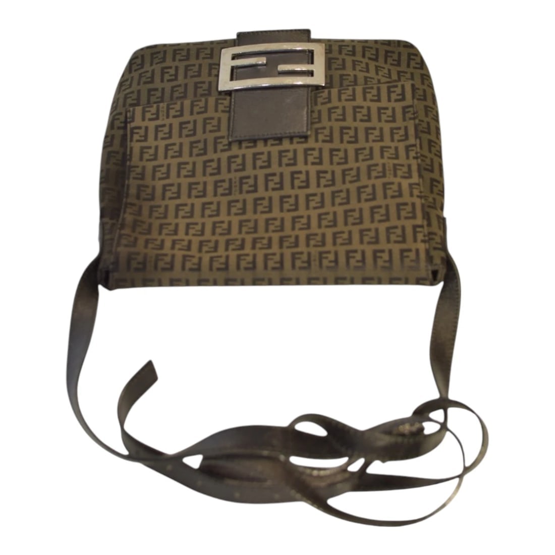 Fendi Zucca Canvas Brown Crossbody Vintage Bag – FF Monogram, Black Leather Trim - 4