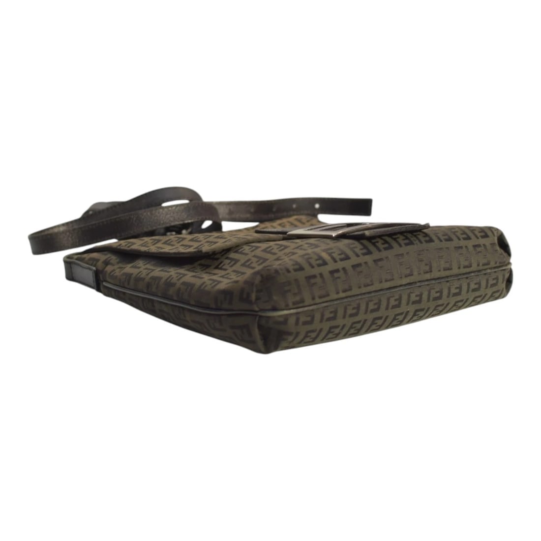 Fendi Zucca Canvas Brown Crossbody Vintage Bag – FF Monogram, Black Leather Trim - 6