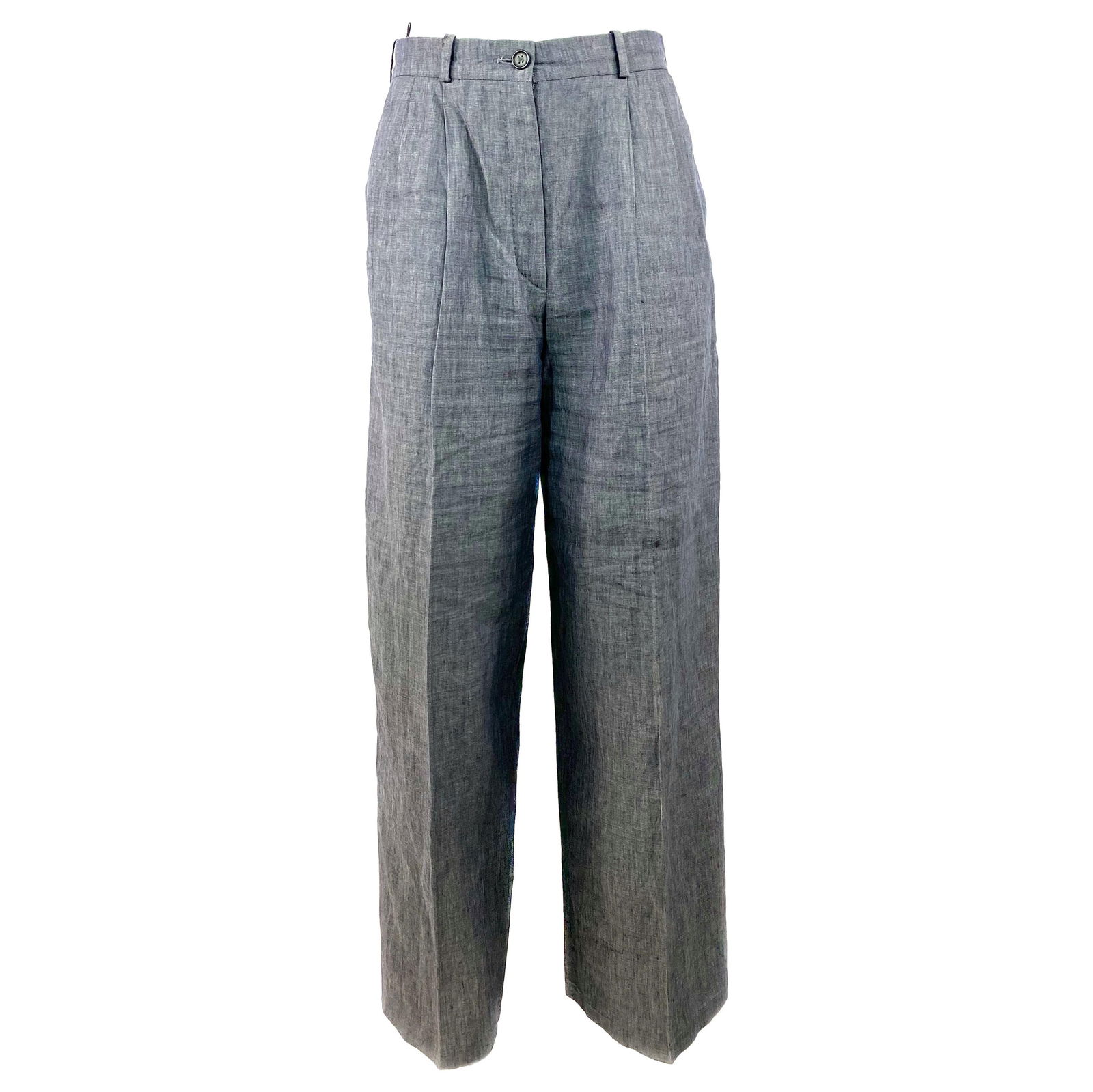 HERMES Paris Blue Linen Straight Trousers Pants Size 38: HERMES Paris Blue Linen Straight Trousers Pants Size 38 Product details: Size 38 100% linen Straight, loose fit The width of the pant is 12.5" One pocket on each side Front zip and button closure One