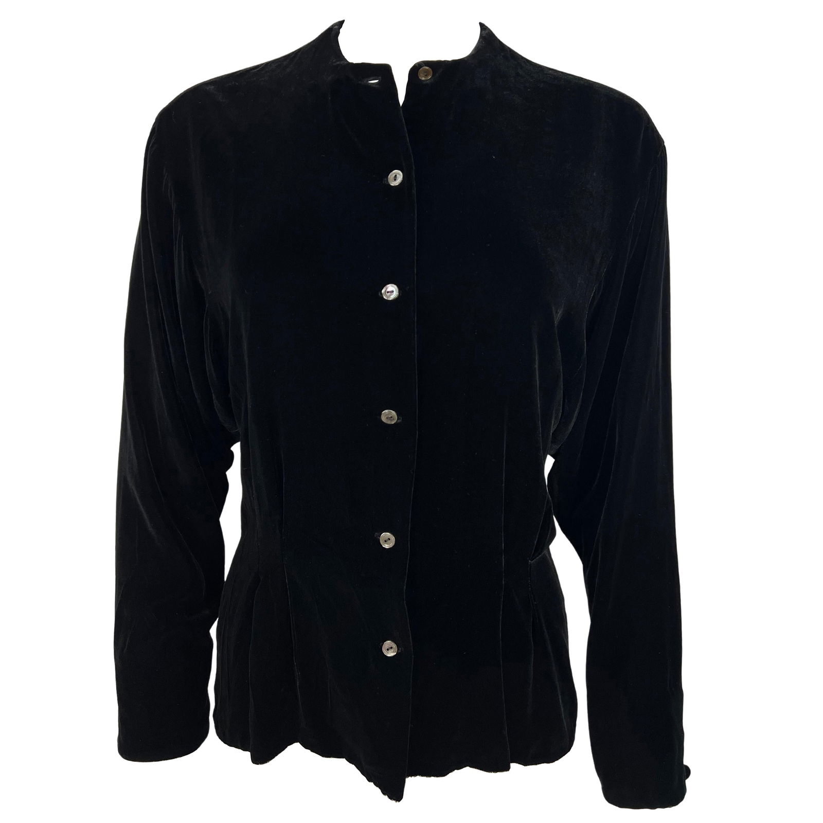 Ralph Laurent Black Velvet Top Blouse, Size 10: Product details: The top features black velour finish with front button closure and button detail on each sleeve. Reserve: $360.00 Shipping:Domestic: Flat-rate of $85.99 to anywhere