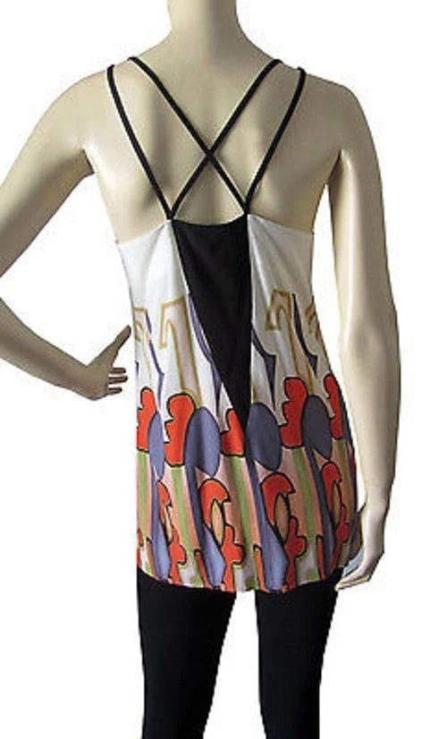 Etro Printed stretch-crepe camisole top, black criss-cross spaghetti straps - 4