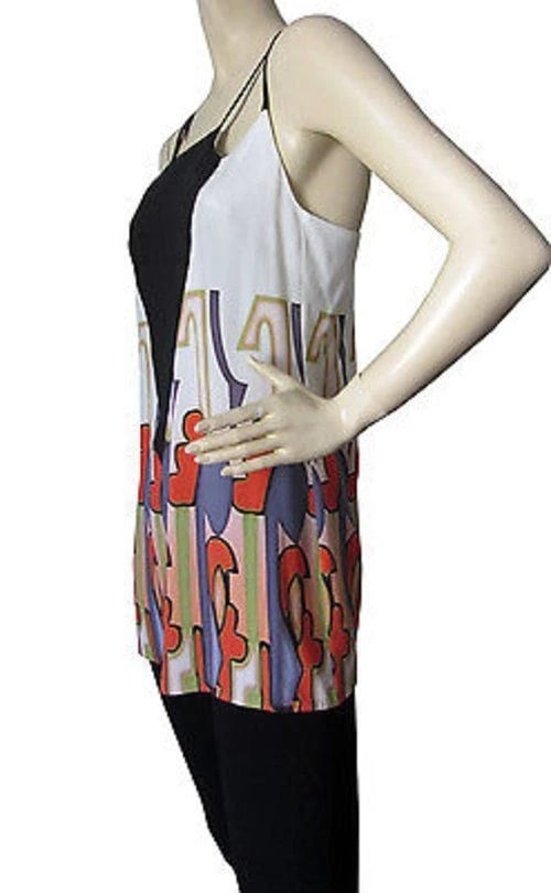Etro Printed stretch-crepe camisole top, black criss-cross spaghetti straps - 5