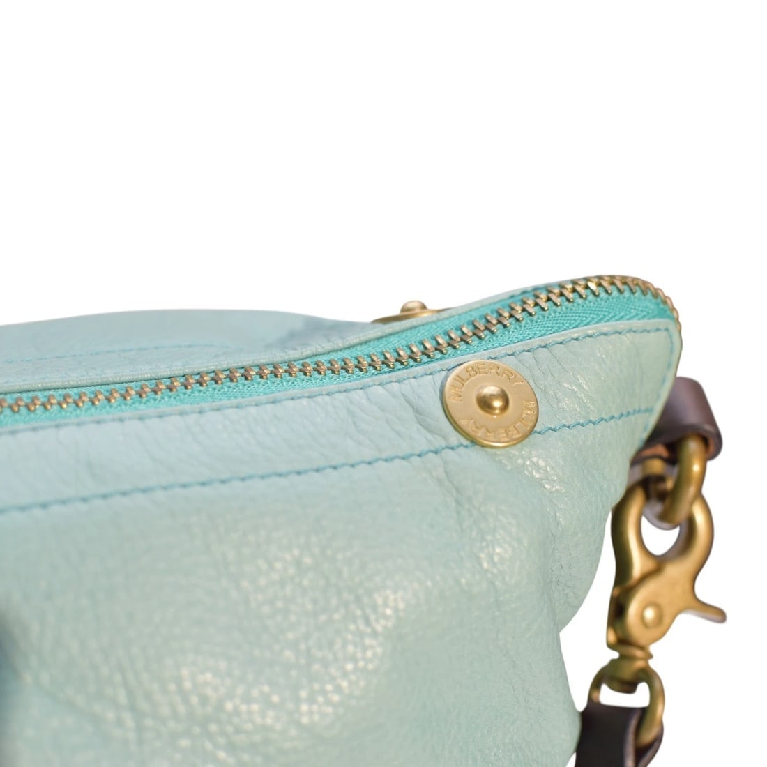 Mulberry Tillie Tote Bag Aqua Blue Leather with Brown Handles & detachable strap - 13