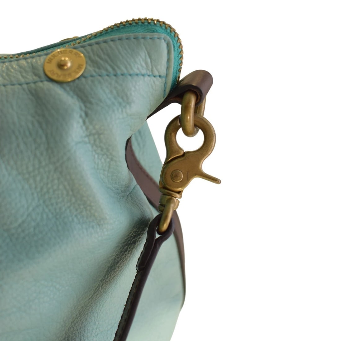 Mulberry Tillie Tote Bag Aqua Blue Leather with Brown Handles & detachable strap - 14