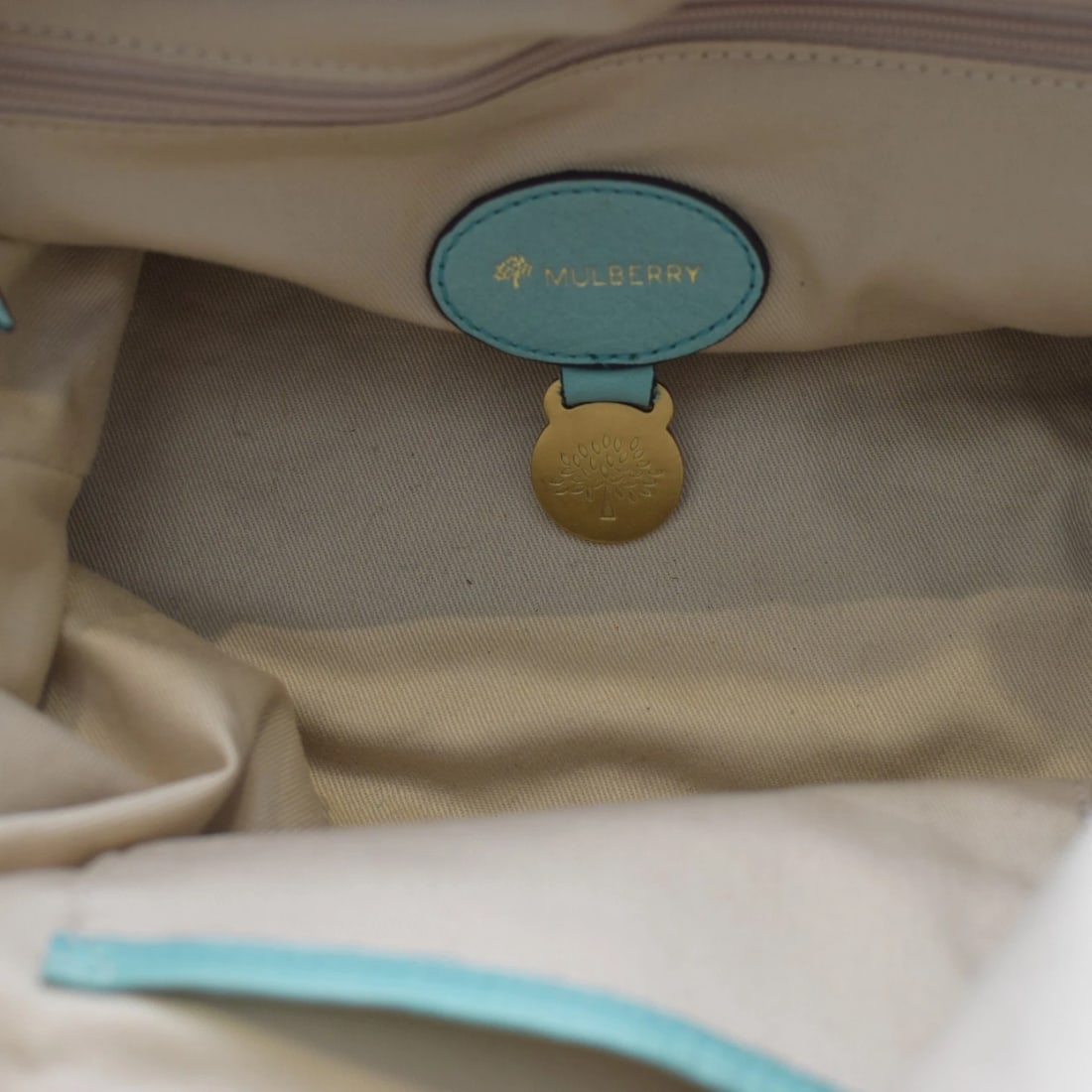 Mulberry Tillie Tote Bag Aqua Blue Leather with Brown Handles & detachable strap - 15