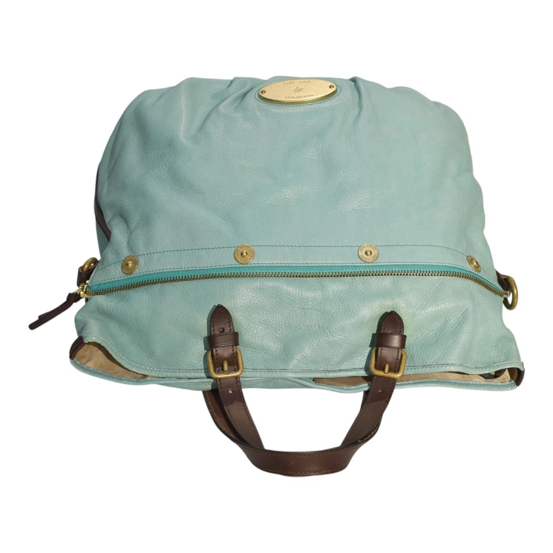 Mulberry Tillie Tote Bag Aqua Blue Leather with Brown Handles & detachable strap - 6