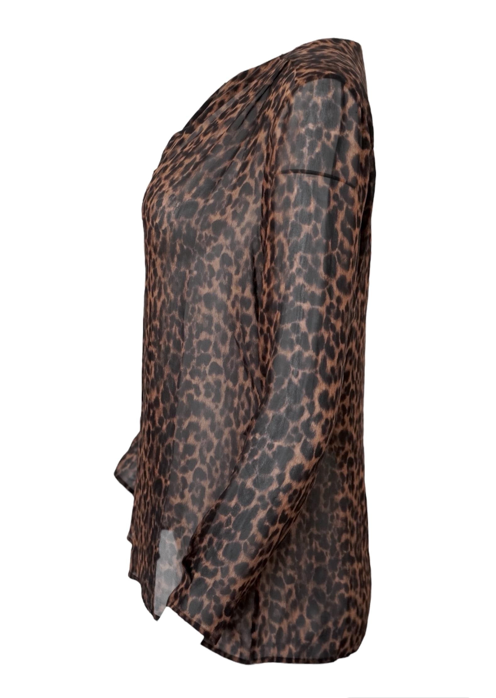 Saint Laurent Silk Sheer Leopard Buttoned Top - 10