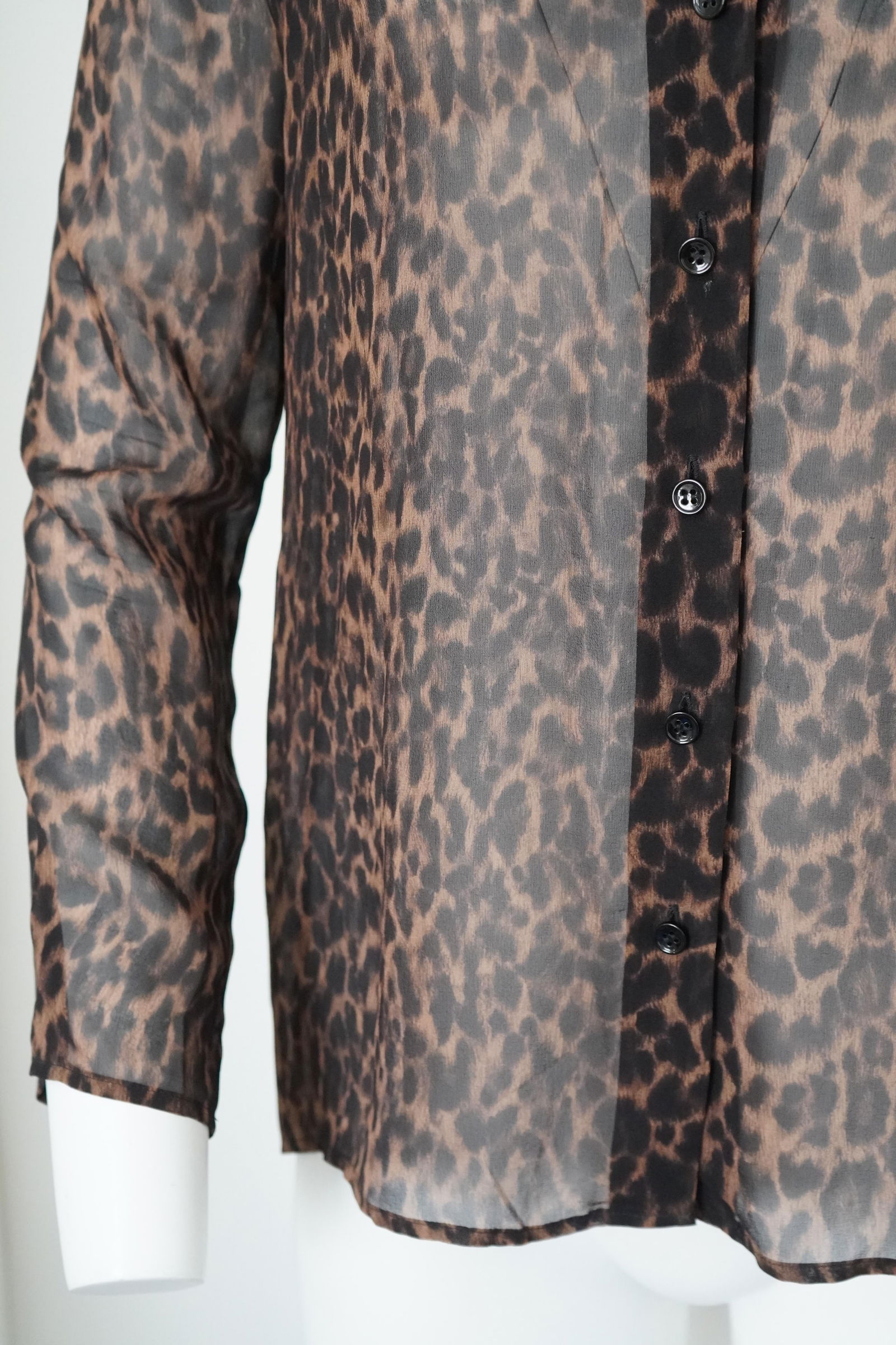 Saint Laurent Silk Sheer Leopard Buttoned Top - 12