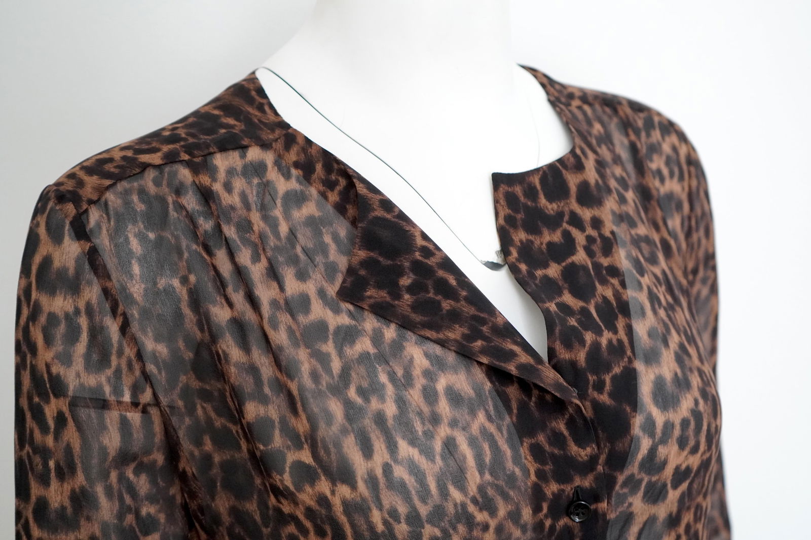 Saint Laurent Silk Sheer Leopard Buttoned Top - 14