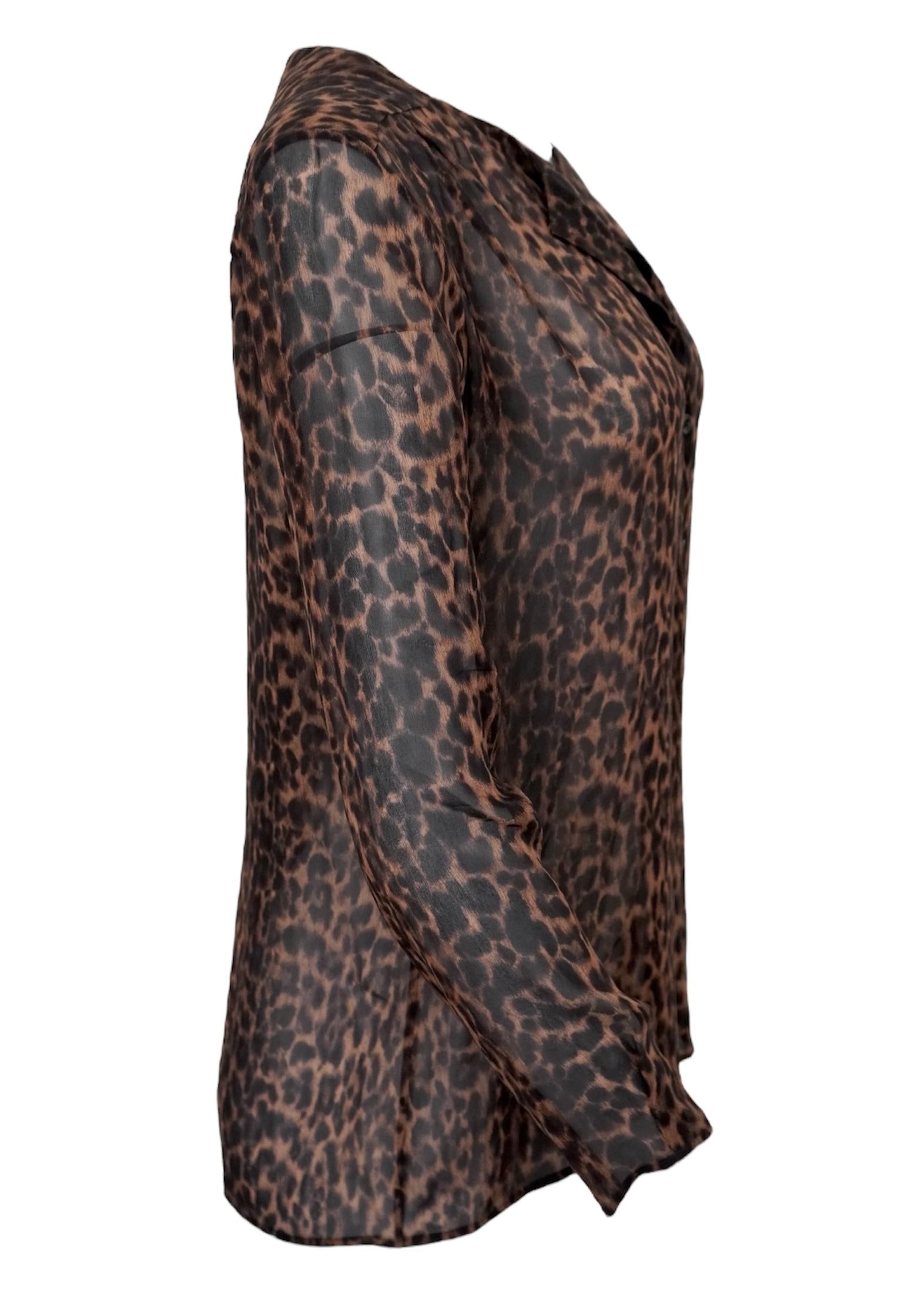 Saint Laurent Silk Sheer Leopard Buttoned Top - 19
