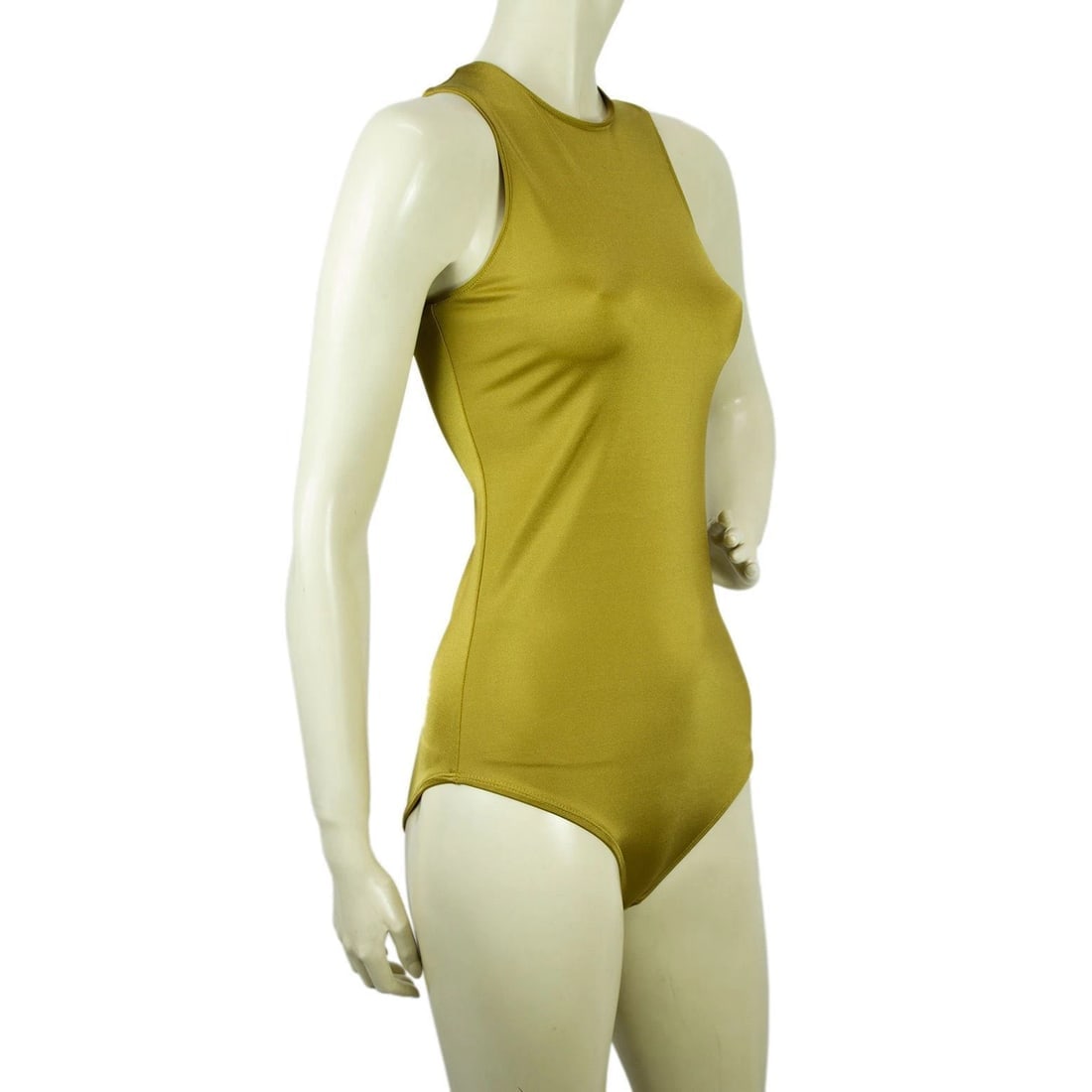 Sass & Bide Gold Metallic Lycra Leotard Tank Vest Sleeveless Fitted Top sz S - 2