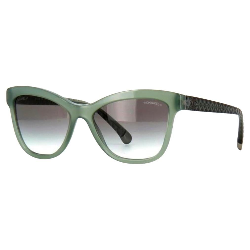 Chanel Sage Green Quilted Cat Eye Gradient Sunglasses 5330: Chanel Sage Green Clear / Gradient Sunglasses with case Frame Width 5.75" Opening Width" 3" 6.5" The frames have a unique ability to expand to fit a range of head widths Great overall condition 