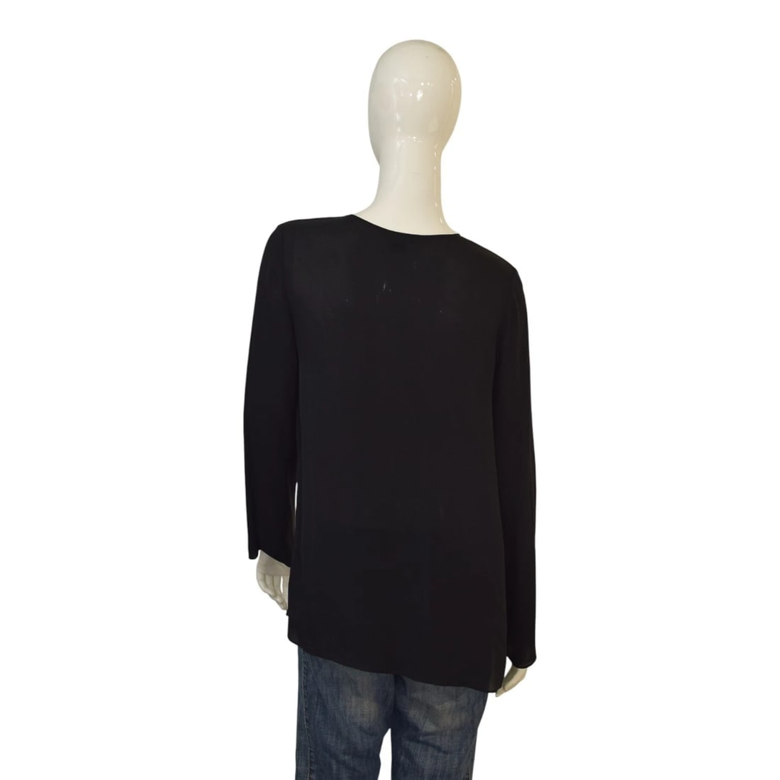 Theory Black Minimal Long Sleeve Women’s Silk Blouse Top V‑Neck Pleated Size M - 2