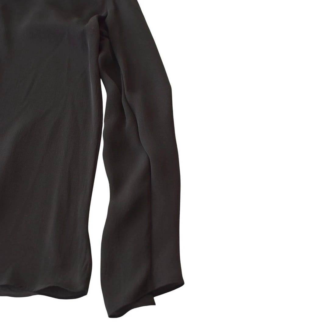 Theory Black Minimal Long Sleeve Women’s Silk Blouse Top V‑Neck Pleated Size M - 6