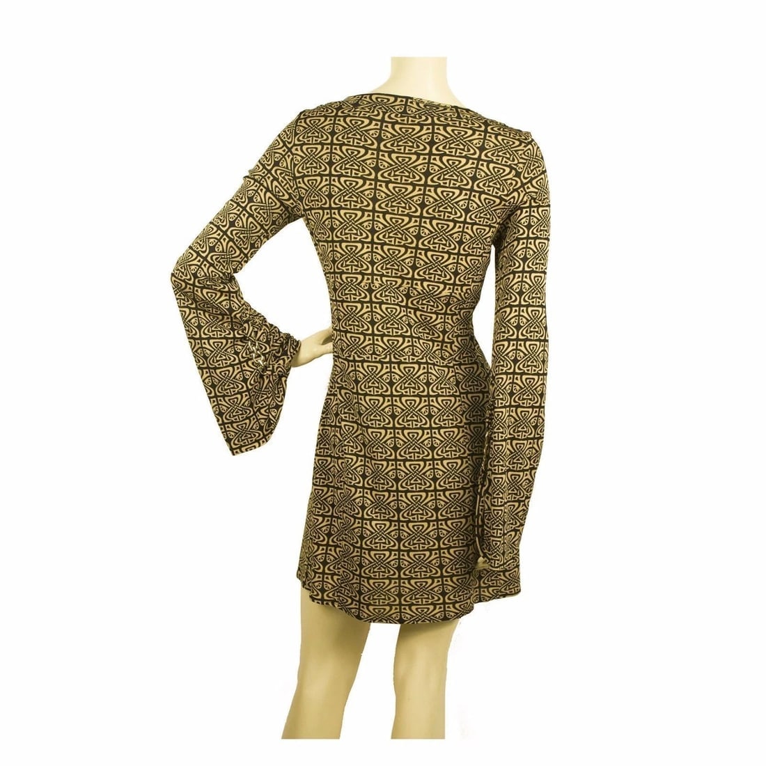 Atos Lombardini beige & black above knee deep V mini length viscose dress Sz 40 - 2