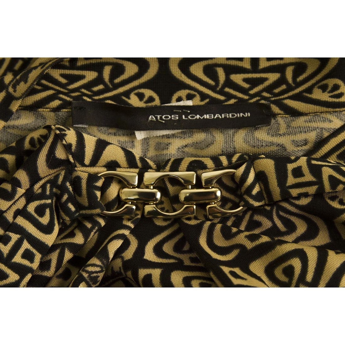 Atos Lombardini beige & black above knee deep V mini length viscose dress Sz 40 - 3