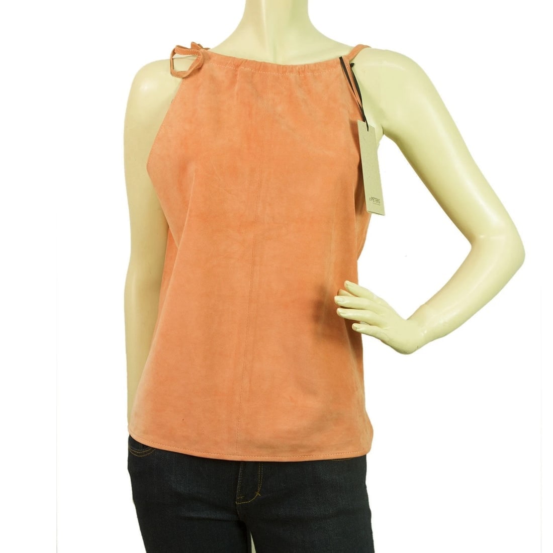 Jo Peters NEW 100% Leather Suede Salmon Pink Cami Sleeveless Top: Title:Jo Peters NEW 100% Leather Suede Salmon Pink Cami Sleeveless TopDescription:Jo Peters NEW 100% Leather Suede Salmon Pink Cami Sleeveless Top This girly, fabulous top from JO PETERS it is an