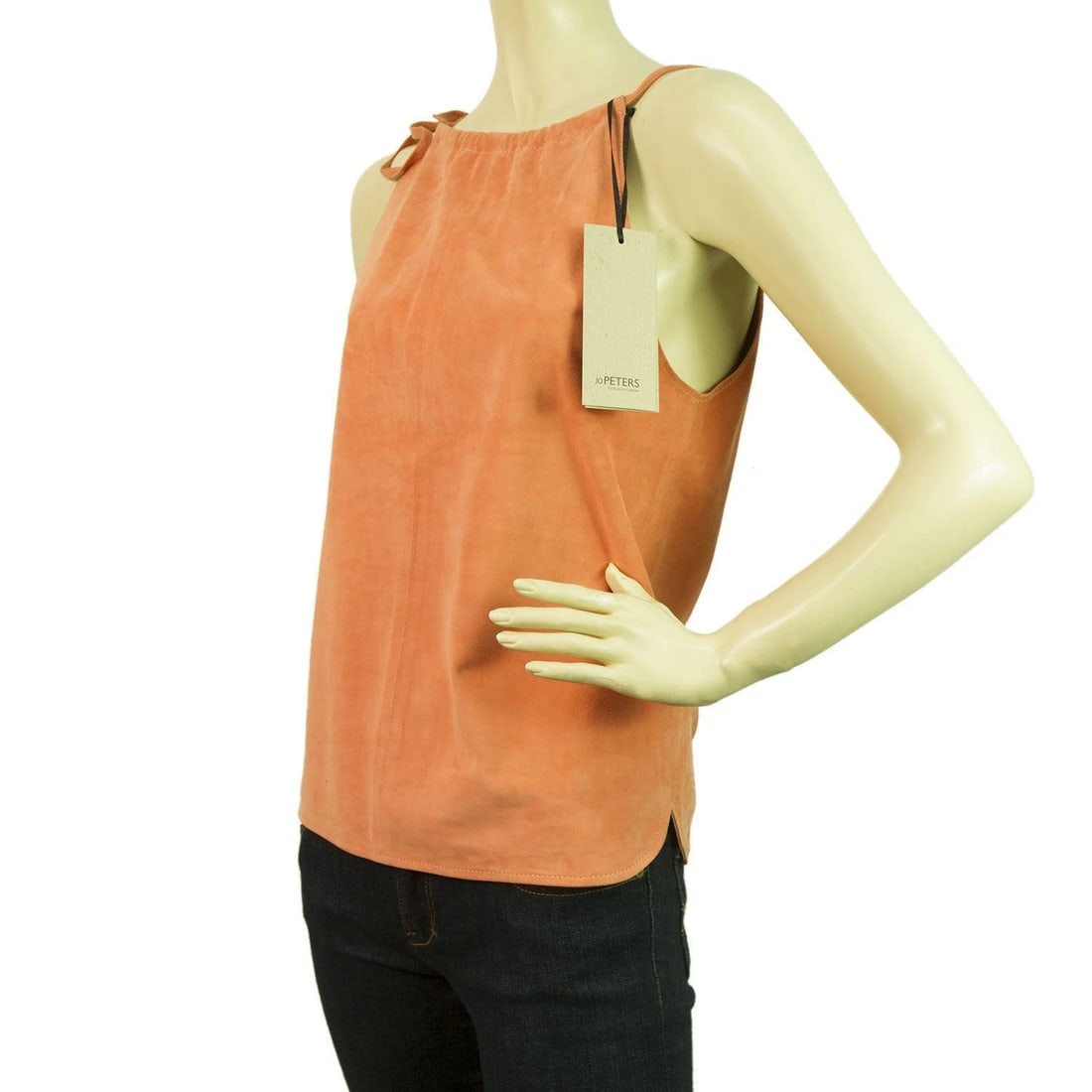 Jo Peters NEW 100% Leather Suede Salmon Pink Cami Sleeveless Top - 3